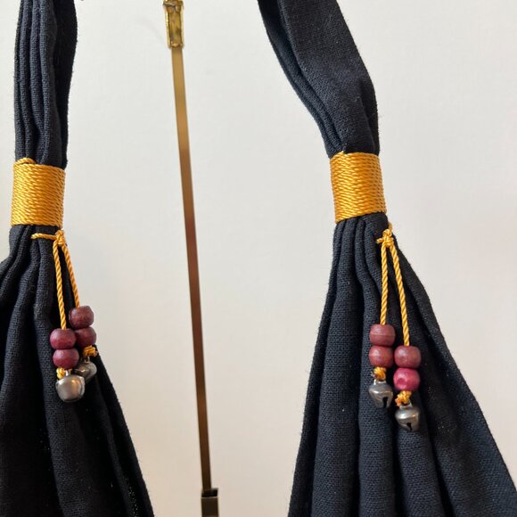 Artisan Thai Boho Bag Purple/green with black Cotton-strap Wooden Beads & Button - Picture 4 of 13